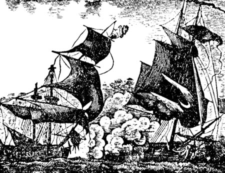 Капитан Тью из пиратской флотилии Эвери атакует индийский корабль
